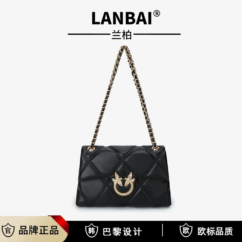 兰柏新款小众轻奢小香风菱格气质复古高级感单肩斜挎包X1045