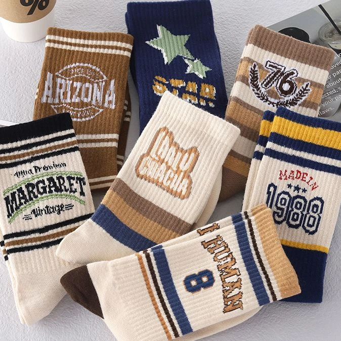 袜子男款长袜秋冬款ins潮百搭中筒美式复古运动学生篮球长筒男袜