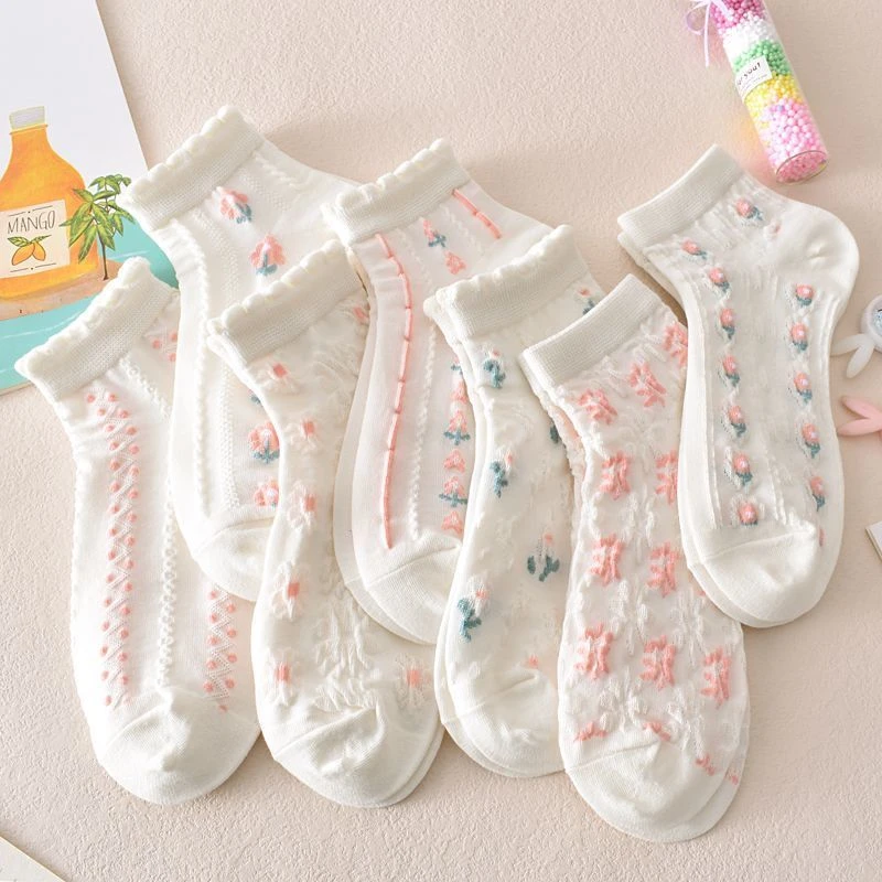 白色立体浮雕袜子女短袜女款低帮浅口薄款夏季i日系可爱ins潮百搭