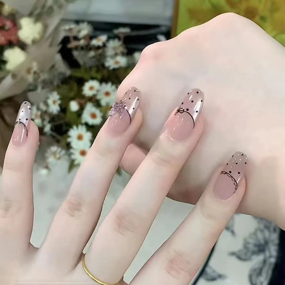 （中长）蕾丝猫眼穿戴甲美甲贴片可拆卸假指甲