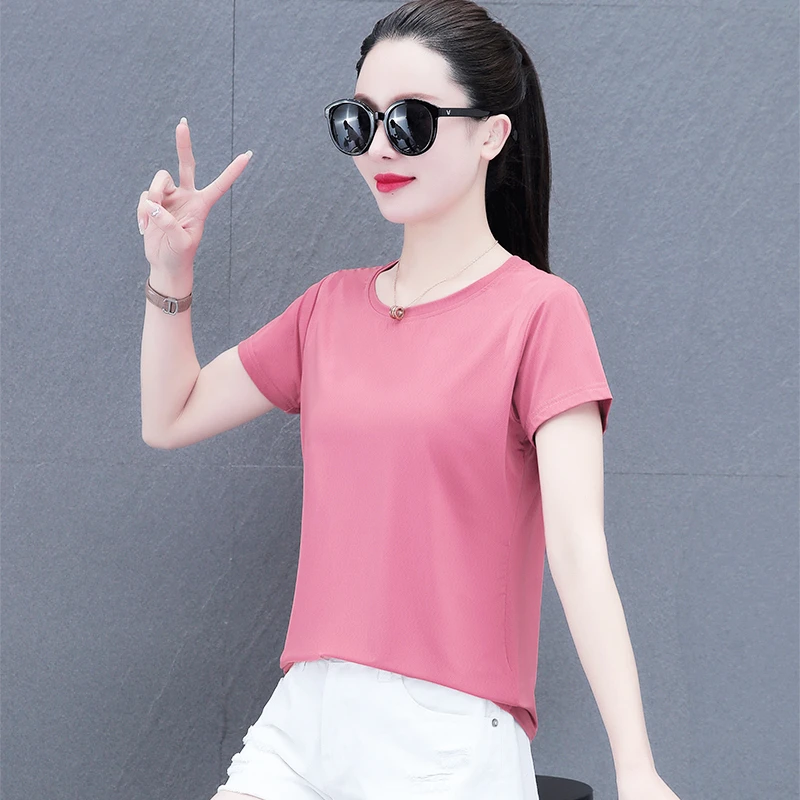 速干衣女短袖薄款女士运动跑步冰丝休闲上衣夏季宽松t恤女半袖