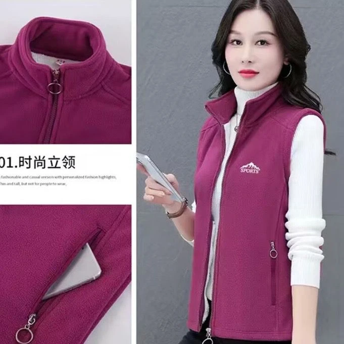 马夹新款摇粒绒马甲女款加绒加厚休闲百搭坎肩外套女春秋冬妈妈装