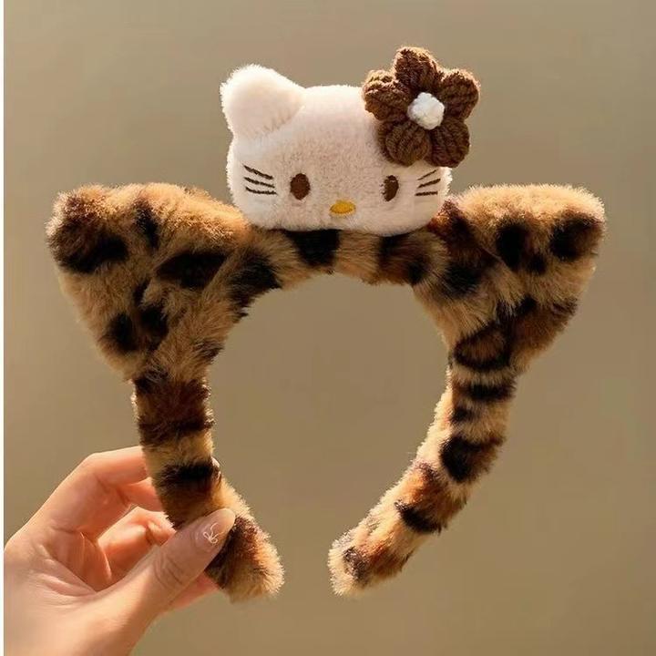 可爱豹纹猫咪猫耳朵豹纹毛绒发箍女洗脸化妆头箍卡通发饰