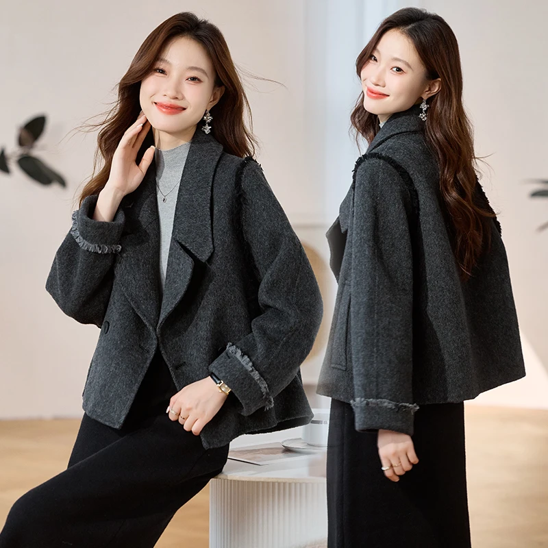 时尚气质双面呢大衣女秋冬短款显瘦毛呢外套