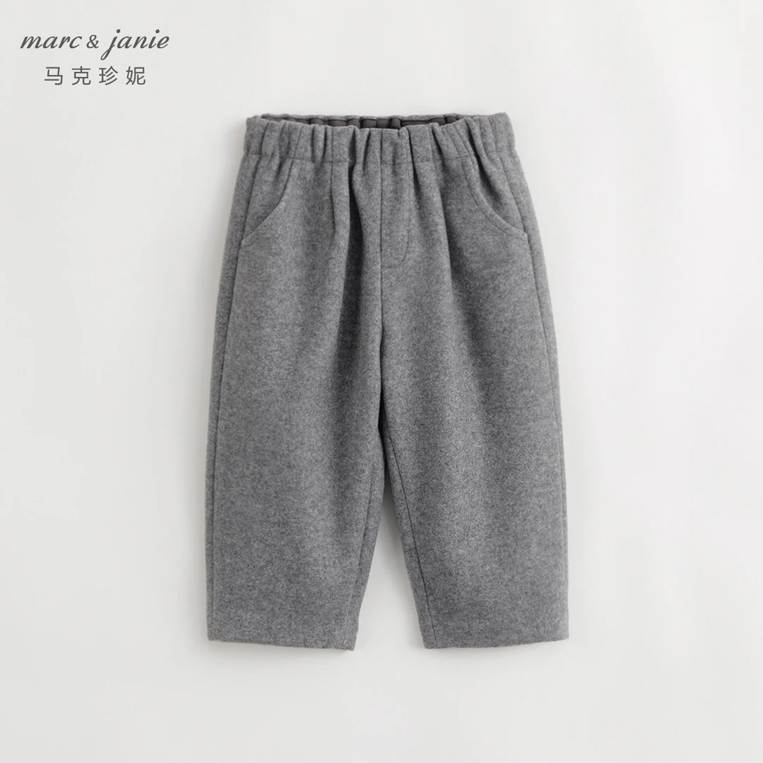 马克珍妮秋冬装新款保暖毛呢休闲萝卜裤外穿长裤女童232101