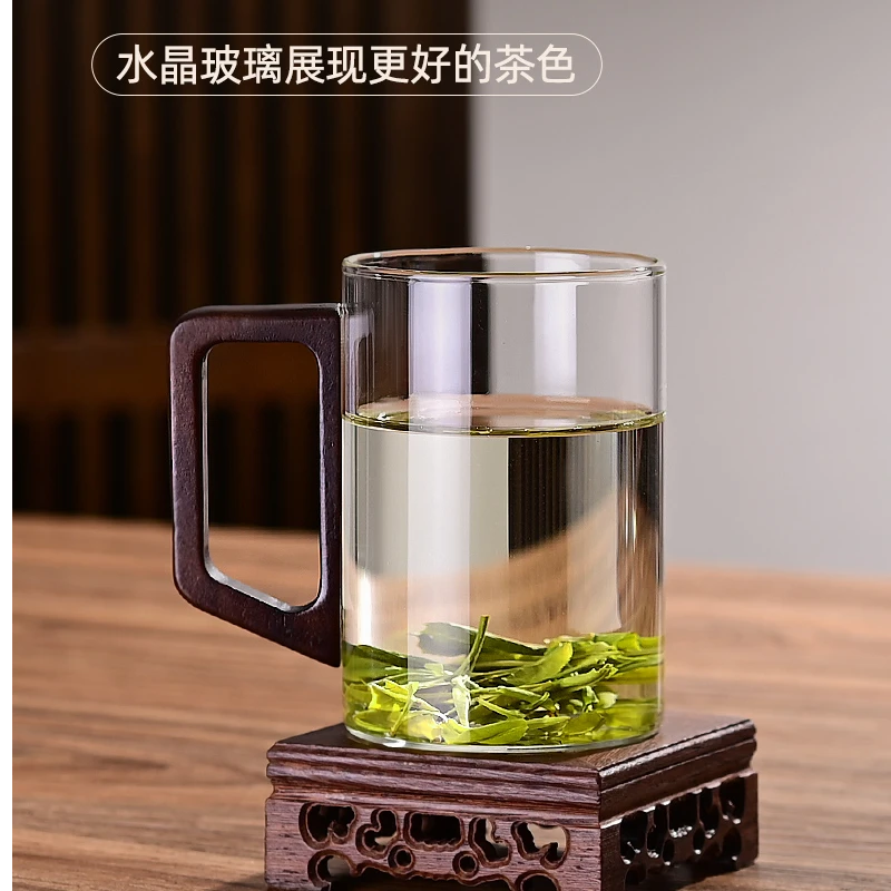 玻璃水杯子带把手办公室个人专用男士喝绿茶喝水杯家用单杯绿茶杯