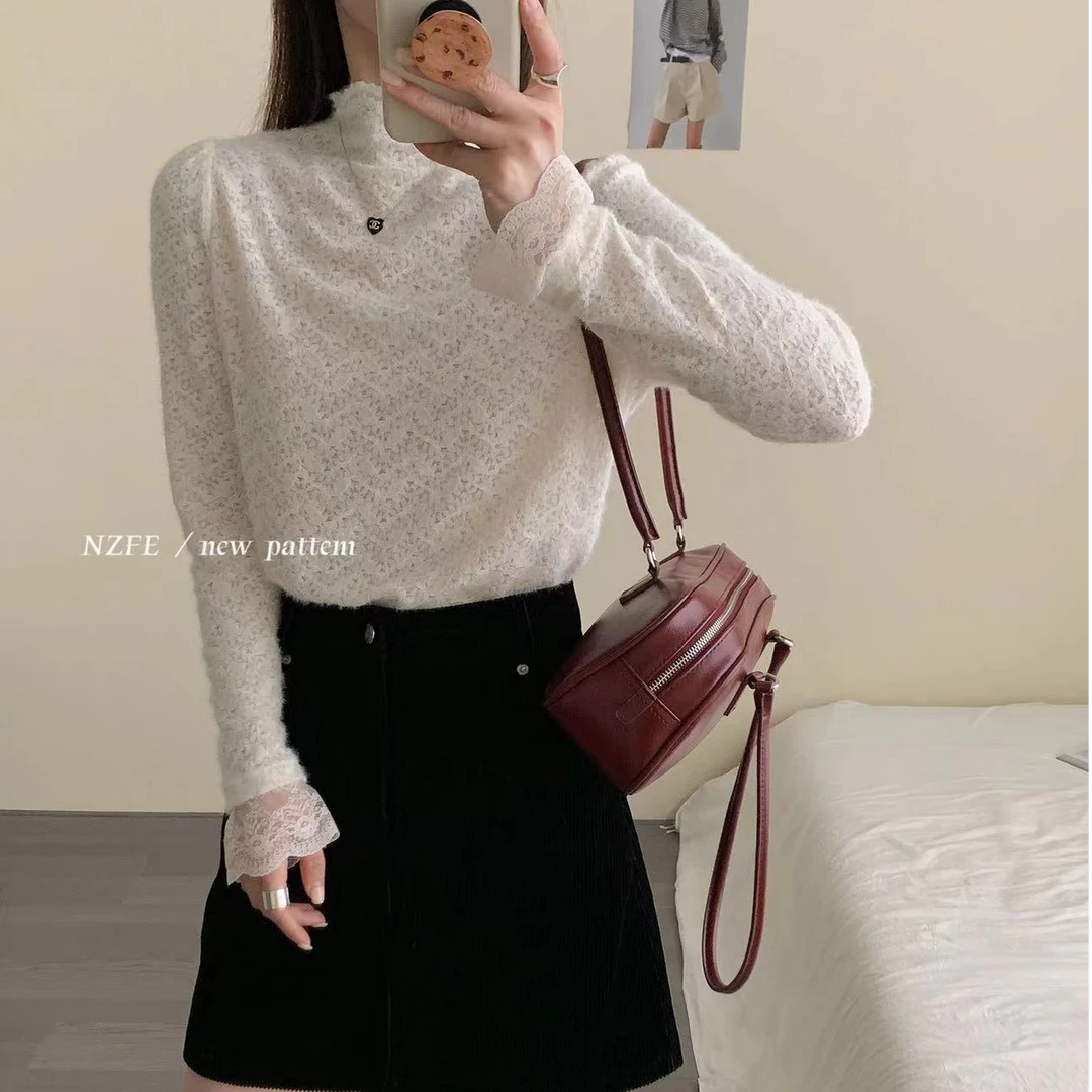 【雅君家】‘白月光”法式蕾丝打底衫女秋冬内搭洋气衬衫高级