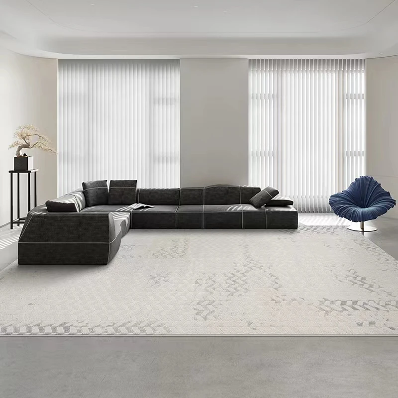 网红威尔顿机织纯色奶油风卧室客厅防滑加厚加密黄麻机织地毯