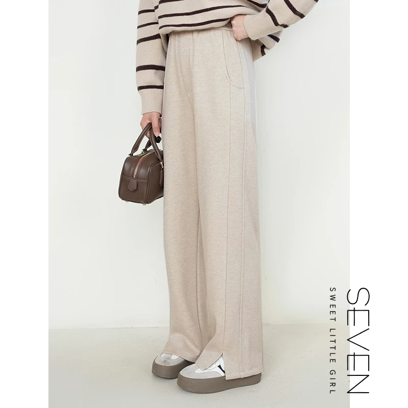 冬装上新②七七146小个子羊毛混纺开衩休闲裤女加厚直筒裤小美说