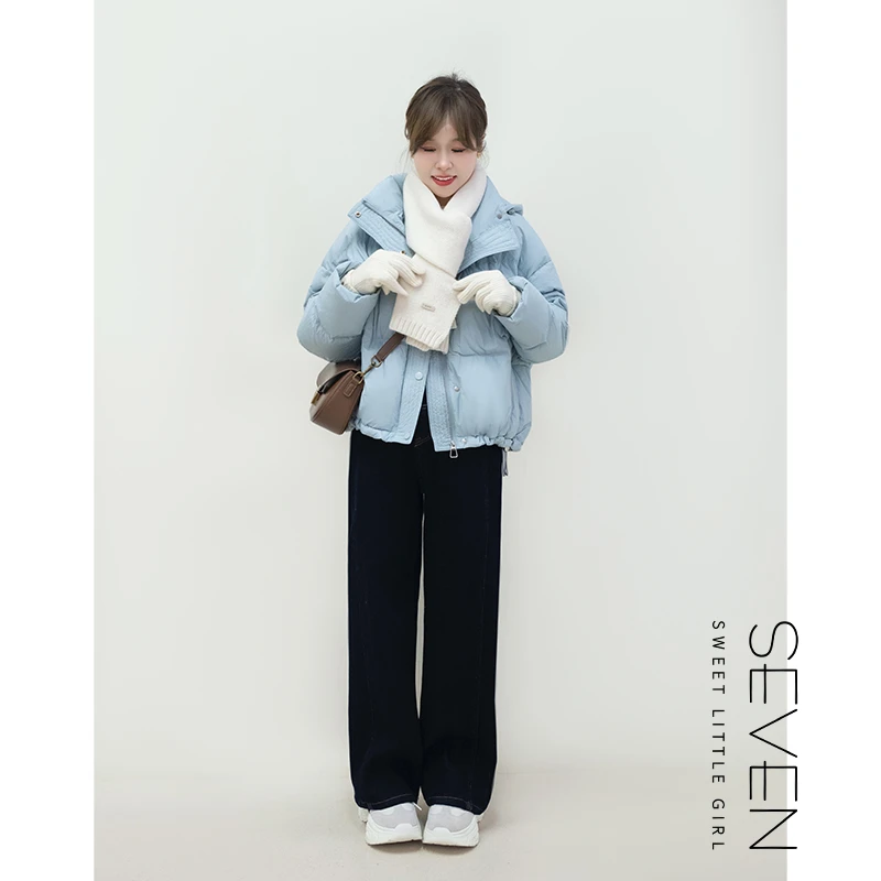 蓝色泡芙②七七146小个子90白鸭绒可拆卸连帽羽绒服女秋冬款小美说
