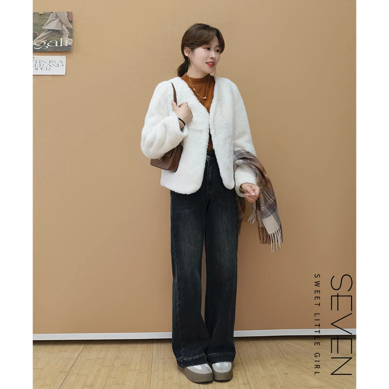 冬装上新②七七146小个子白金|仿水貂毛保暖皮毛一体短外套小美说