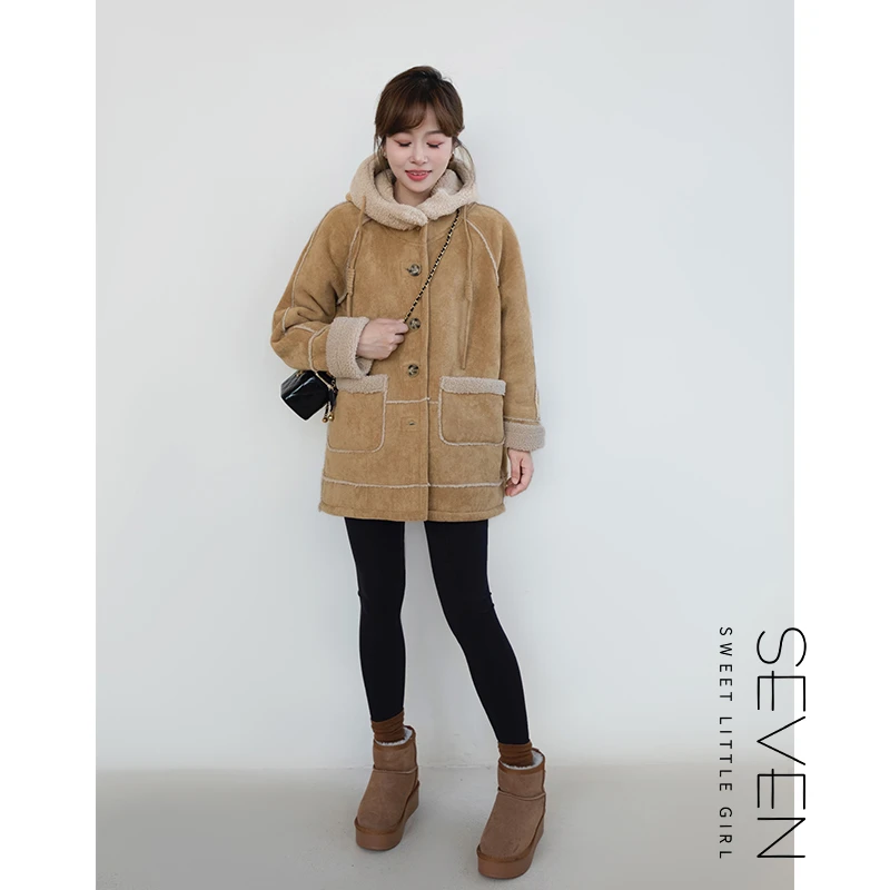 冬装上新②七七146小个子加厚羊羔毛拼接麂皮绒短外套女装小美说