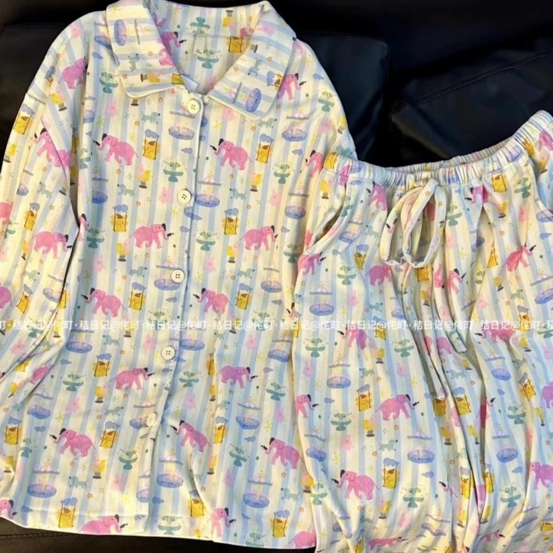 侘町秋冬游乐园纯棉睡衣少女开衫宽松家居服可外穿套装居家休闲