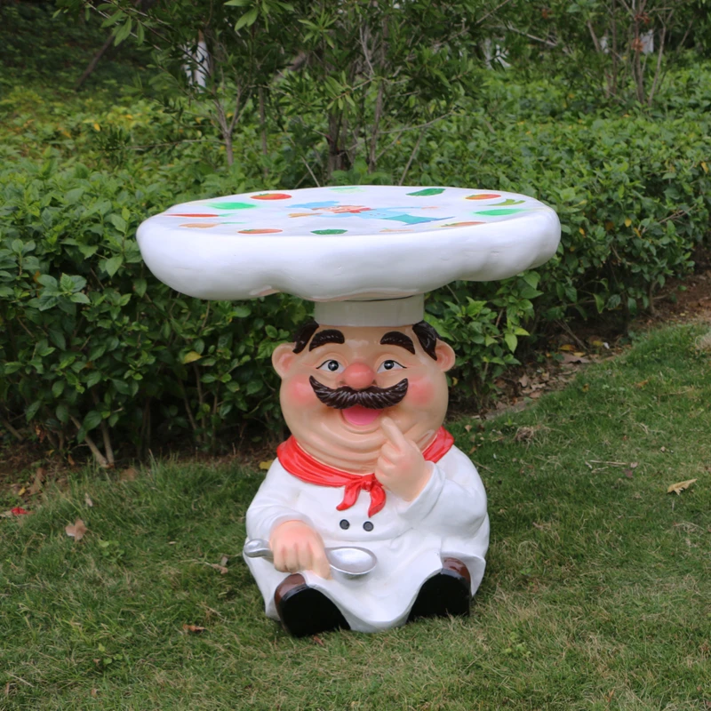 卡通厨师玻璃钢雕塑落地定制桌椅摆件饭店户外公园庭院装饰品