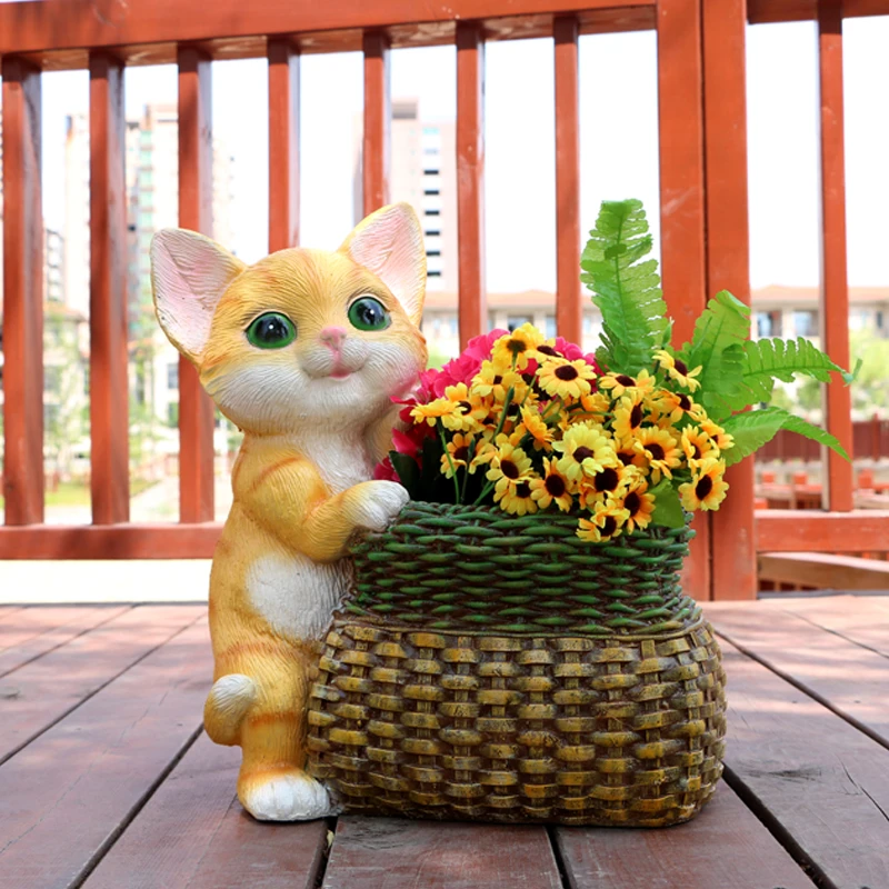 卡通小猫小狗户外创意仿真动物花缸花盆庭院氧化镁工艺品落地摆件