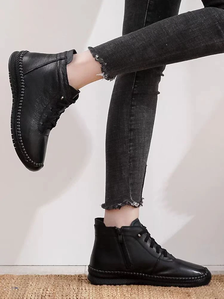 牛皮软面棉鞋防滑鞋舒适软底妈妈鞋防滑休闲女鞋毛中老年皮鞋2118