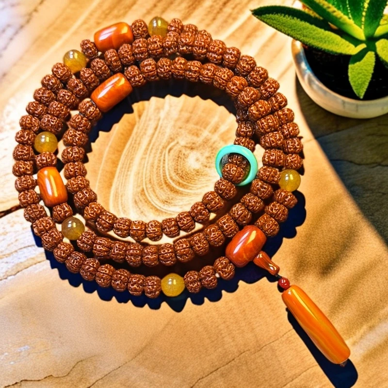 五瓣纯血老树王精工藏切双面精雕108颗精品脖挂小金刚文玩脖挂MN