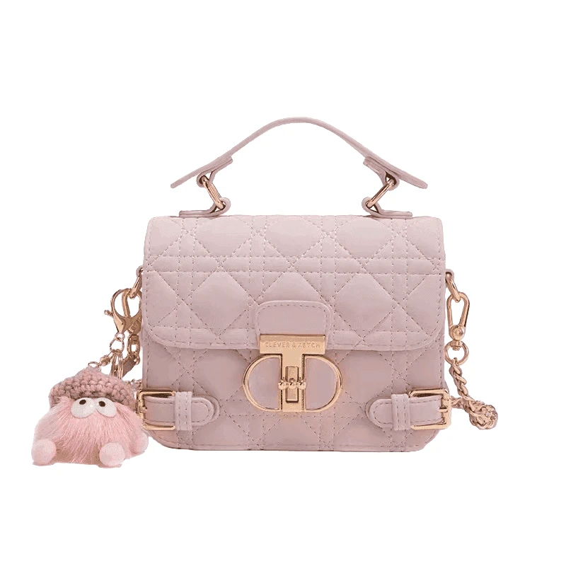 CLEVER轻奢菱格手提包女2024新款百搭链条小方包单肩斜挎