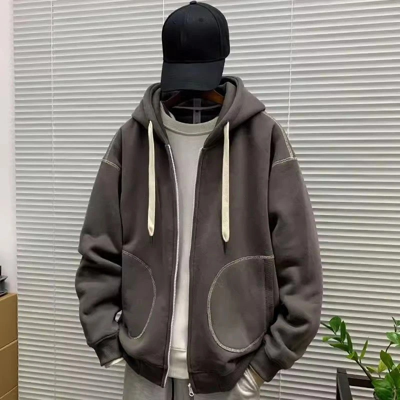 仓石一树2023秋冬新款连帽开衫卫衣外套男士休闲宽松加绒运动潮牌