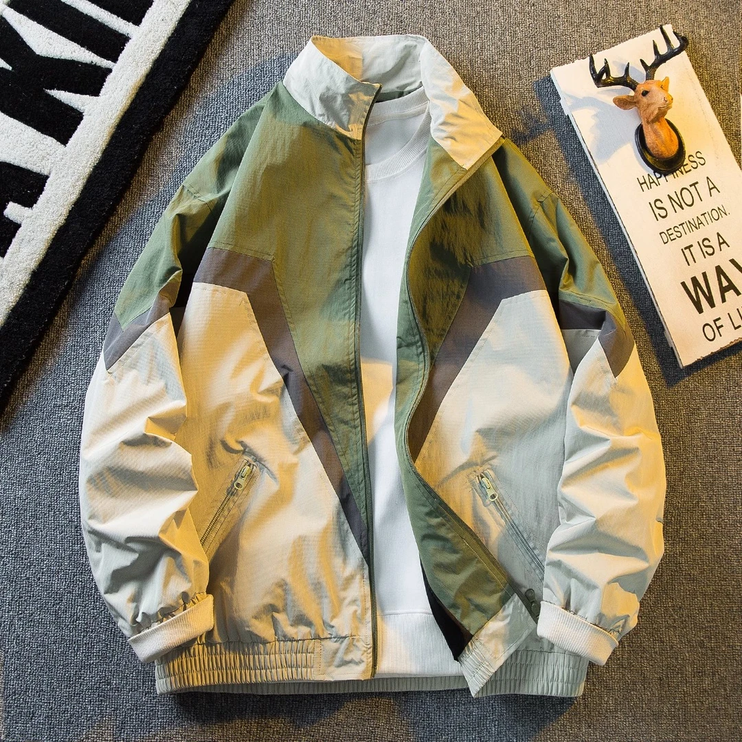 仓石一树美式立领夹克男士春秋季宽松青年潮流潮牌拼接冲锋衣外套