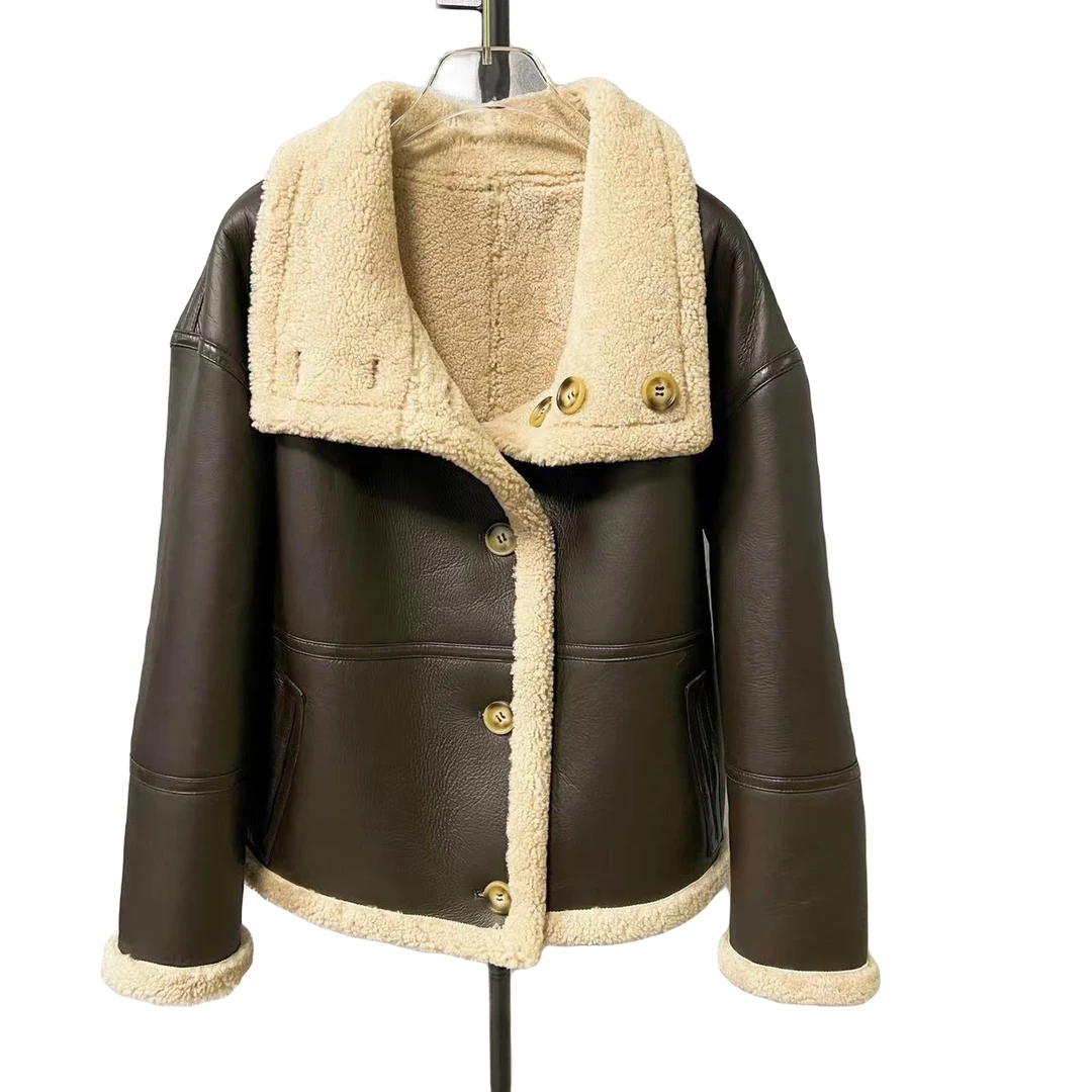 双面穿海宁真皮真毛羊皮毛一体秋冬女厚外套休闲百搭6688