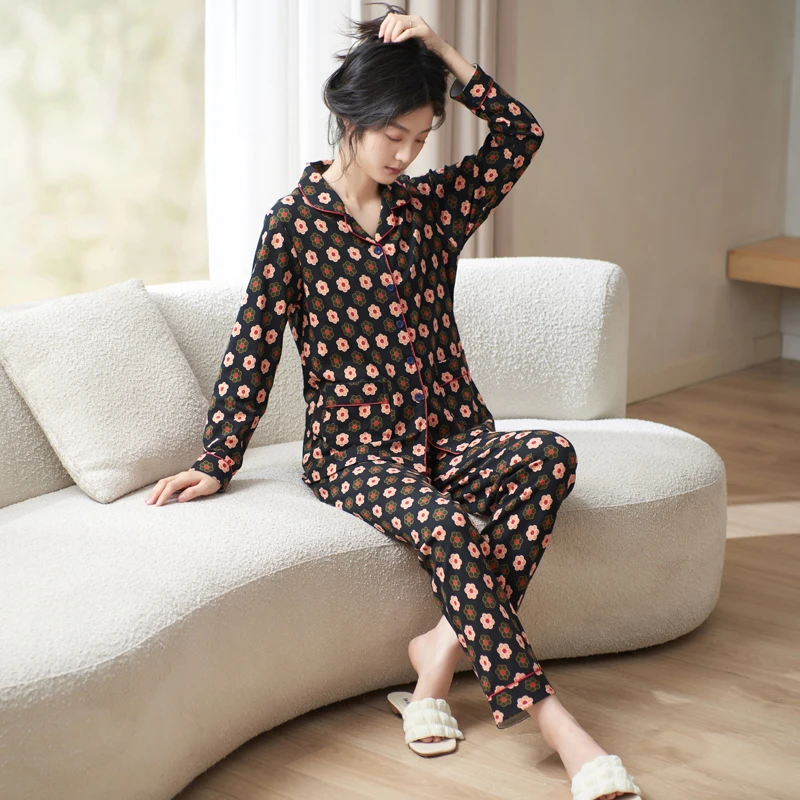 辉豹秋季睡衣女士春秋款纯棉长袖居家服开衫全棉可外穿家居服套装