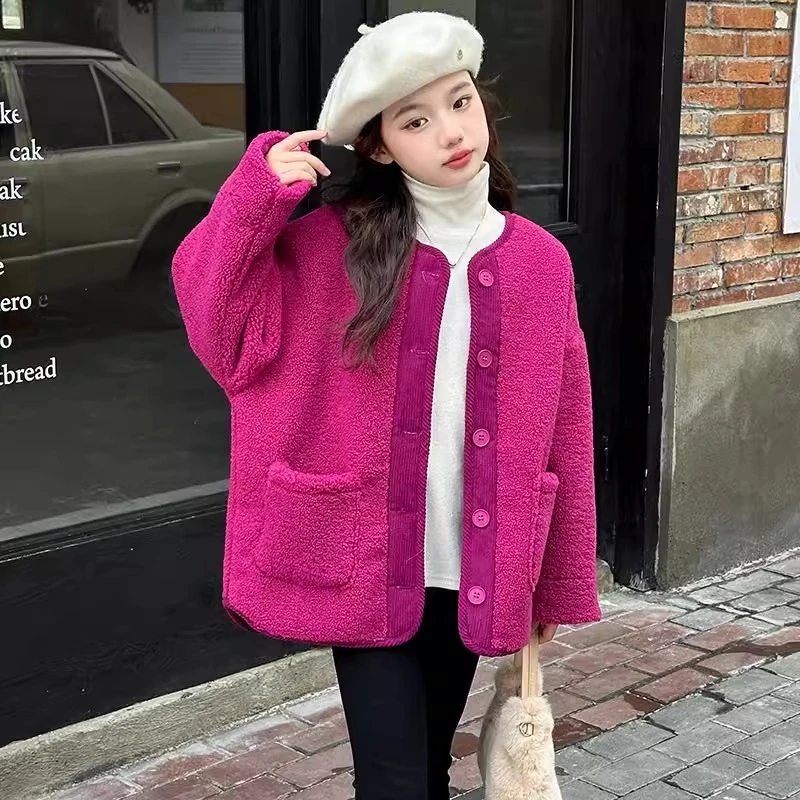 女童冬季洋气外套2024年新款女大童加厚皮毛一体毛毛衣儿童冬装潮