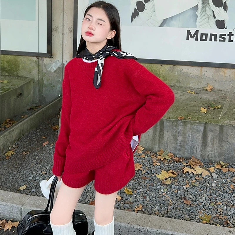 女童毛衣套装秋冬装儿童慵懒风针织衫两件套韩版圆领洋气女大童潮