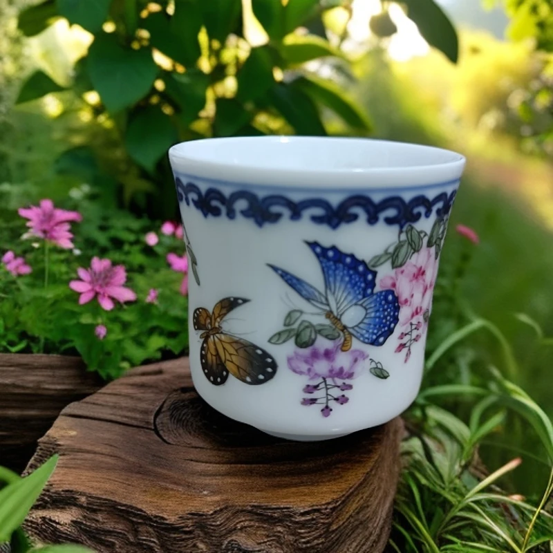 手绘白瓷紫气东来手工主人单杯珐琅彩主人杯陶瓷茶杯品茗杯茶具
