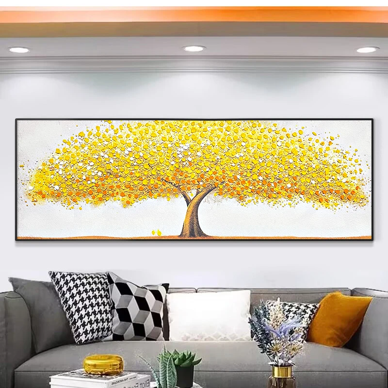 手工油画轻奢简约客厅现代艺术风格卧室餐厅挂画黄金树70200