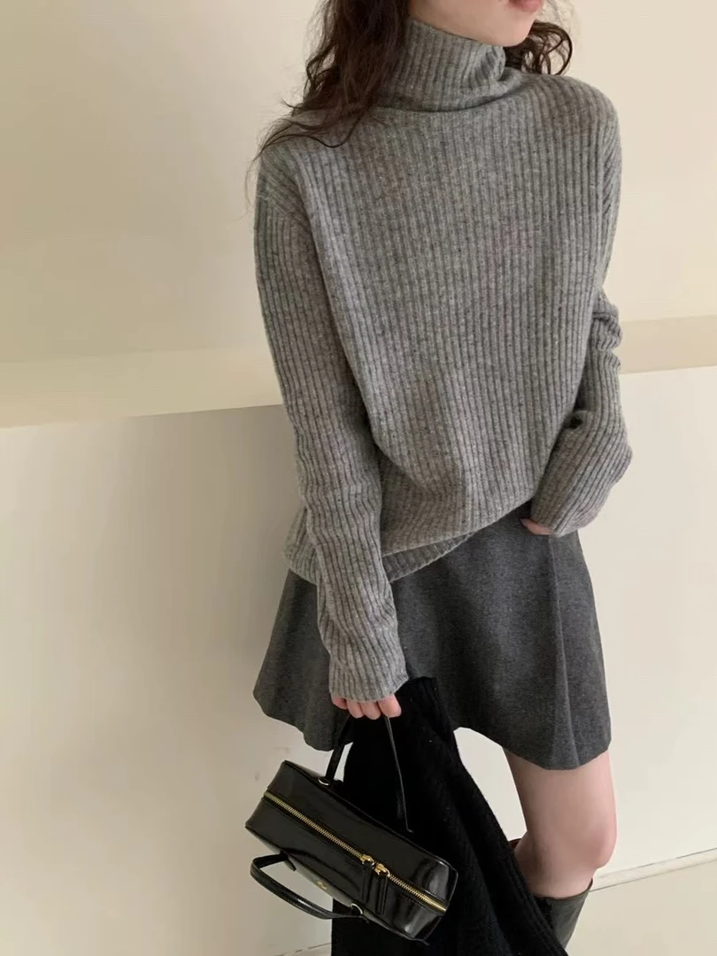 秋冬时尚百搭套头长袖针织宽松高领