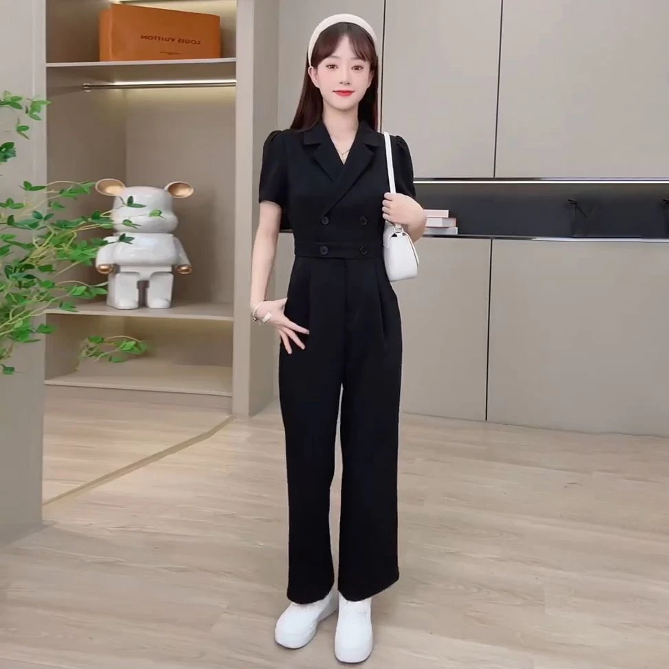 设计感夏季黑色简约职业西装连体裤新款气质时尚显瘦减龄连体衣女