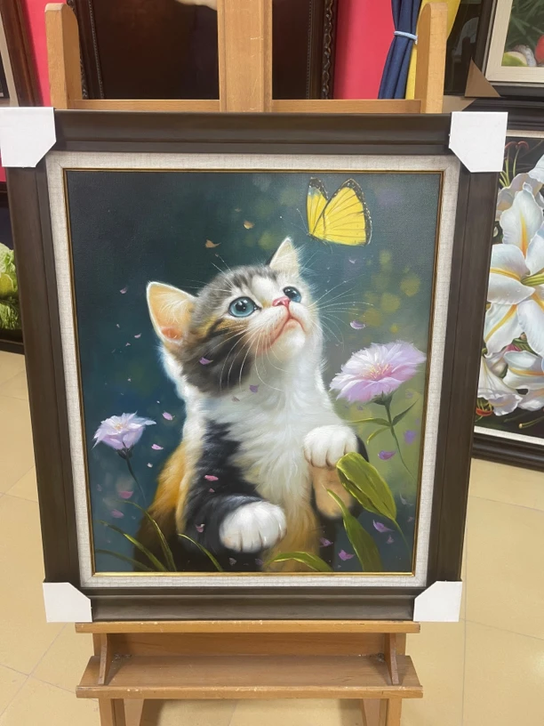 可爱的小猫咪/尺寸：50X60CM手绘油画手绘油画文艺立体方形单幅
