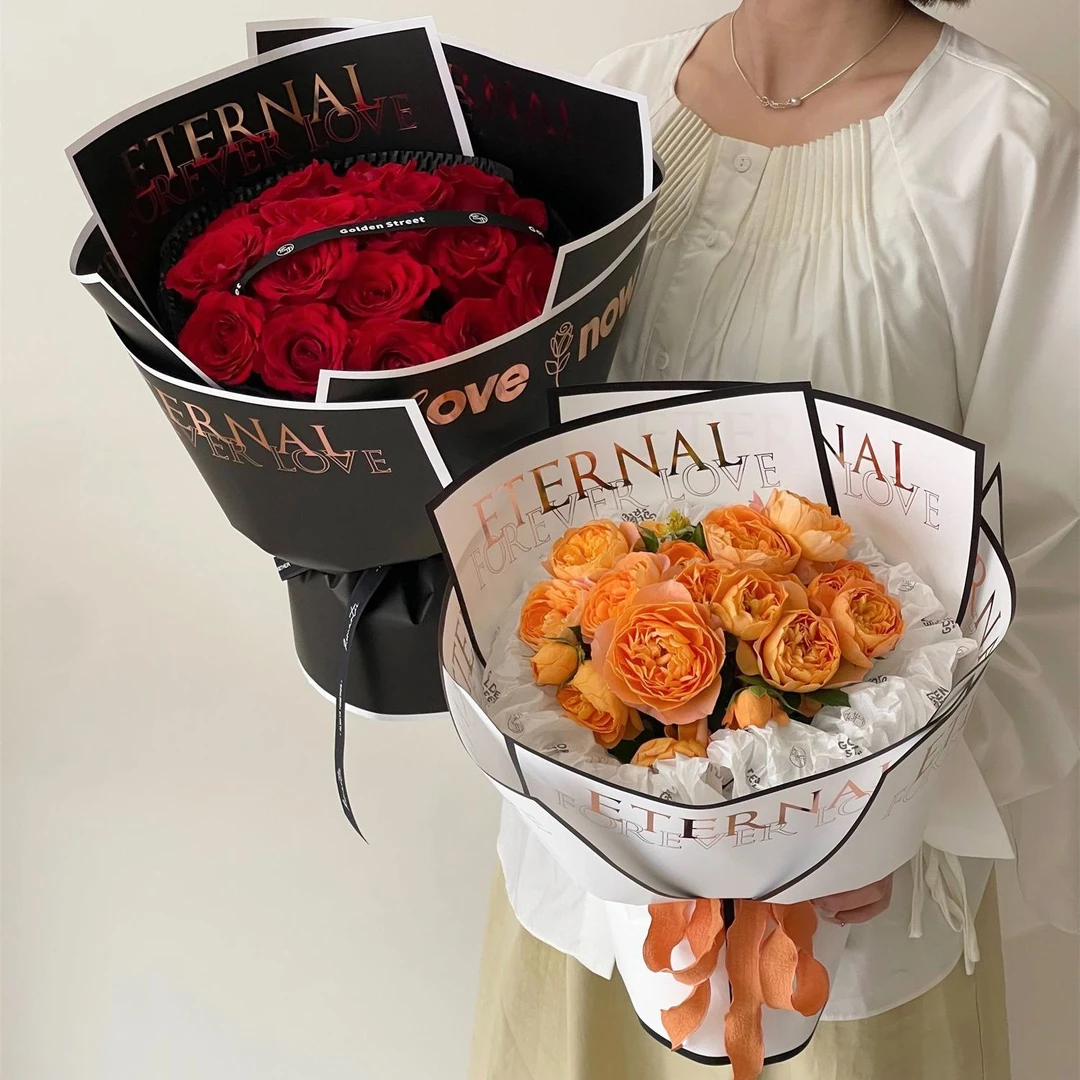 烫金黑白简约纸洵尚美品鲜花花束防水时尚简约包装纸