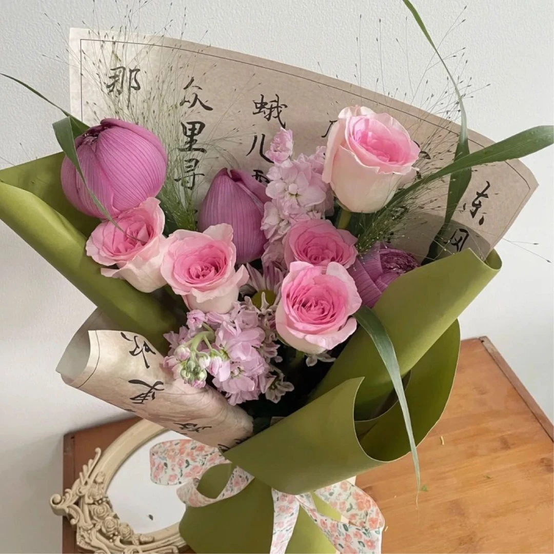 复古中国风书法包装纸花束包花纸造型材料鲜花礼品装饰花店用品