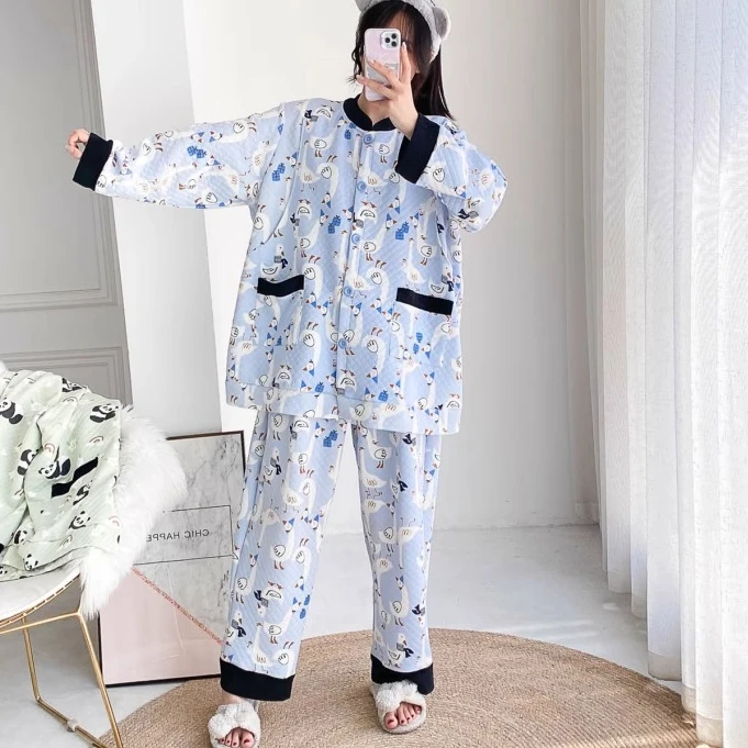 婴儿棉开衫哺乳睡衣女秋冬纯棉夹棉大码宽松孕产妇胖MM产后月子服