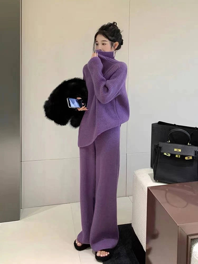 高领毛衣套装女百搭新款2023毛衫秋冬外搭内搭正肩宽松套装显瘦