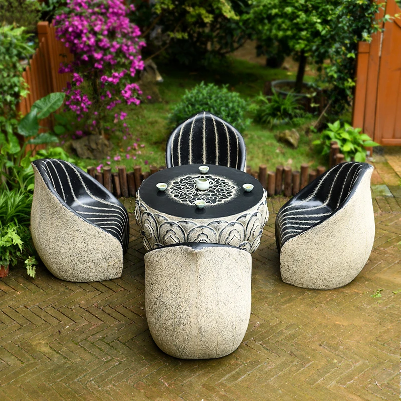 庭院户外桌椅套件院子茶台室外树脂家具茶桌花园防水防晒露天桌子