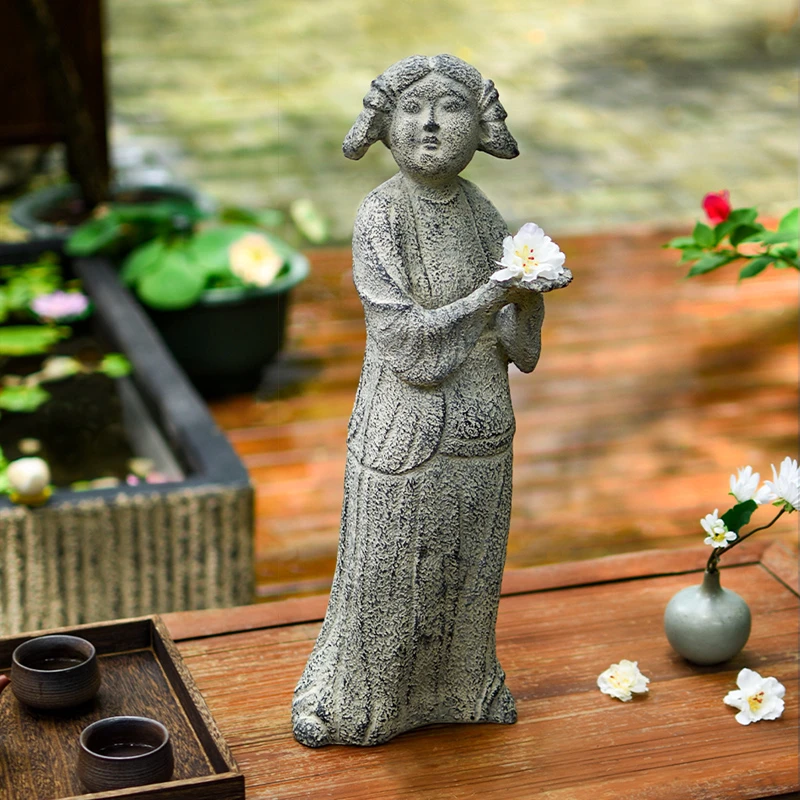 庭院茶室玄关中式仿古兵马俑仕女摆件雕塑艺术博古架古代厨窗陈设