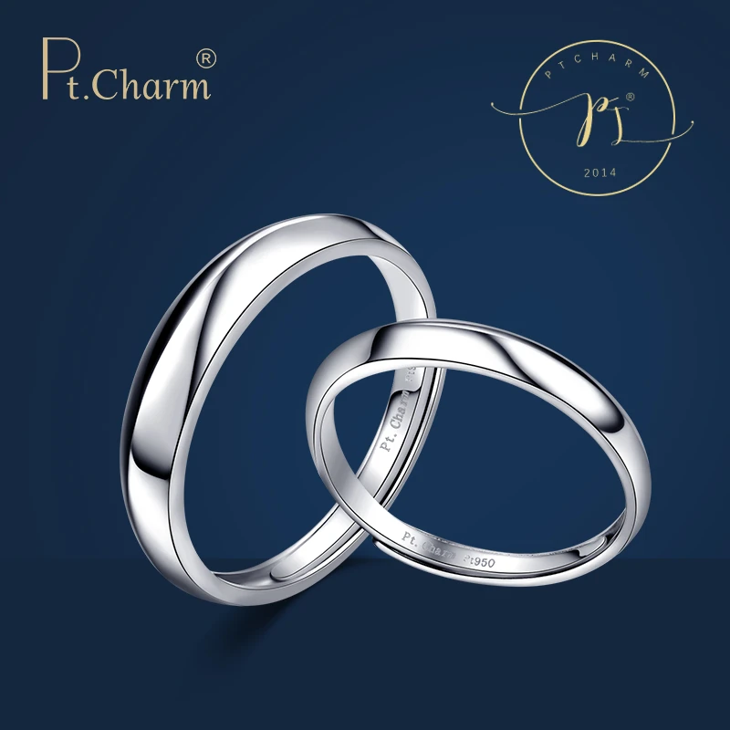 PT·CHARM铂金戒指pt950情侣对戒男女款可调节活口结婚白金戒指