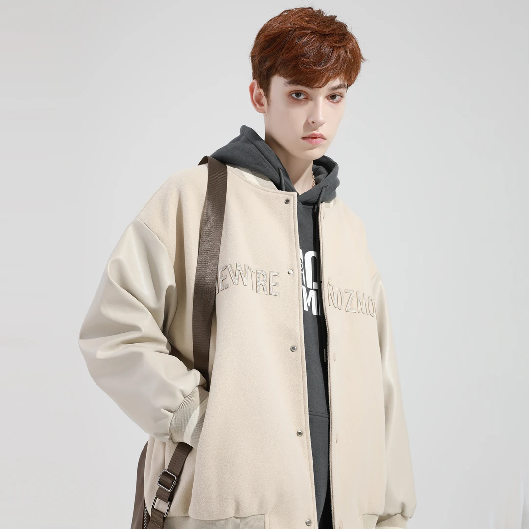 ZMOH复古街头立体皮字母刺绣棒球服夹克情侣外套男女同款秋冬潮流