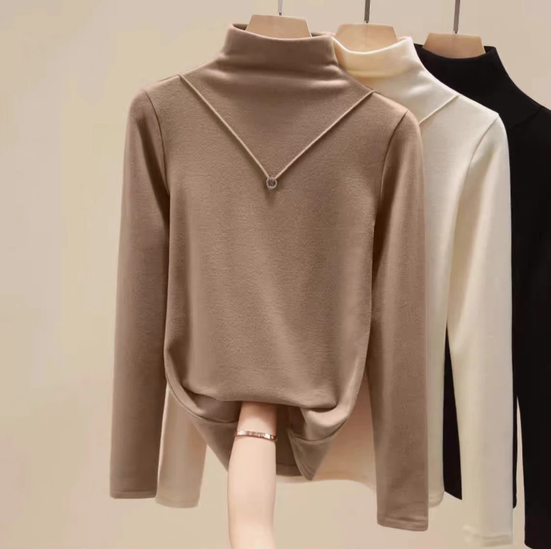 【含含粉丝专属】秋冬德绒内搭带钻打底衫大码女中高领长袖保暖上衣