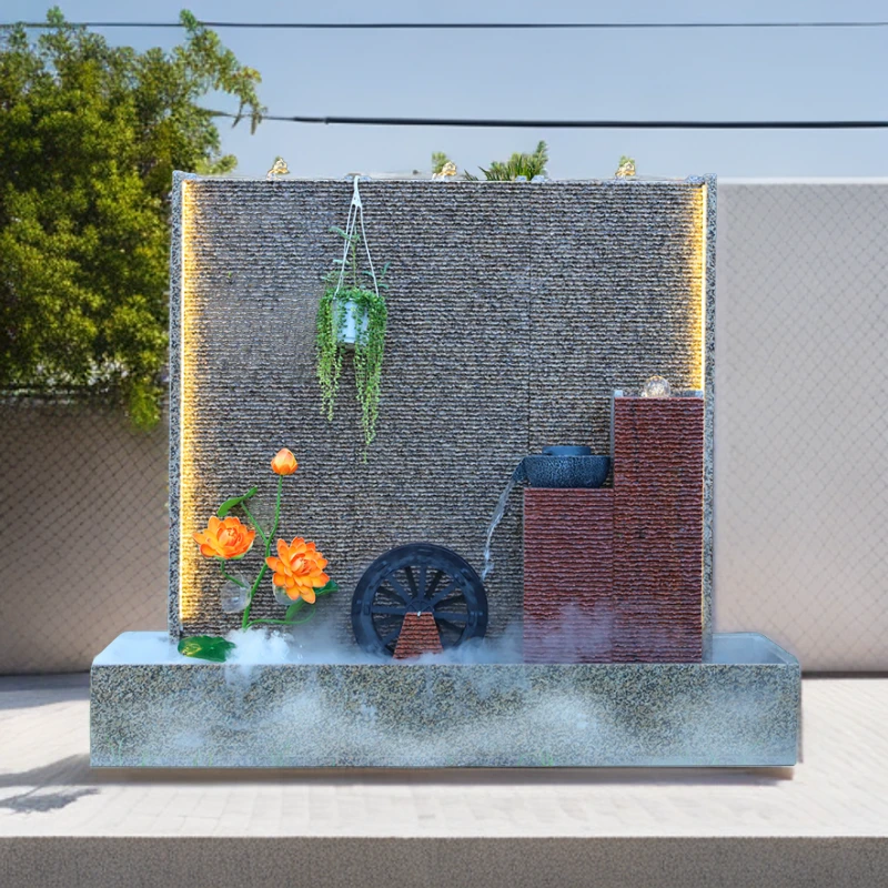 石材水幕墙户外别墅庭院假山流水喷泉花园鱼池瀑布造景观装饰摆件