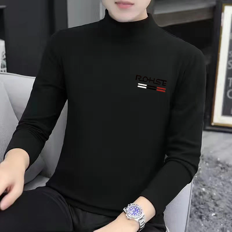 德绒男士修身韩版百搭长袖t恤衫高领保暖上衣体恤男中老年打底衫