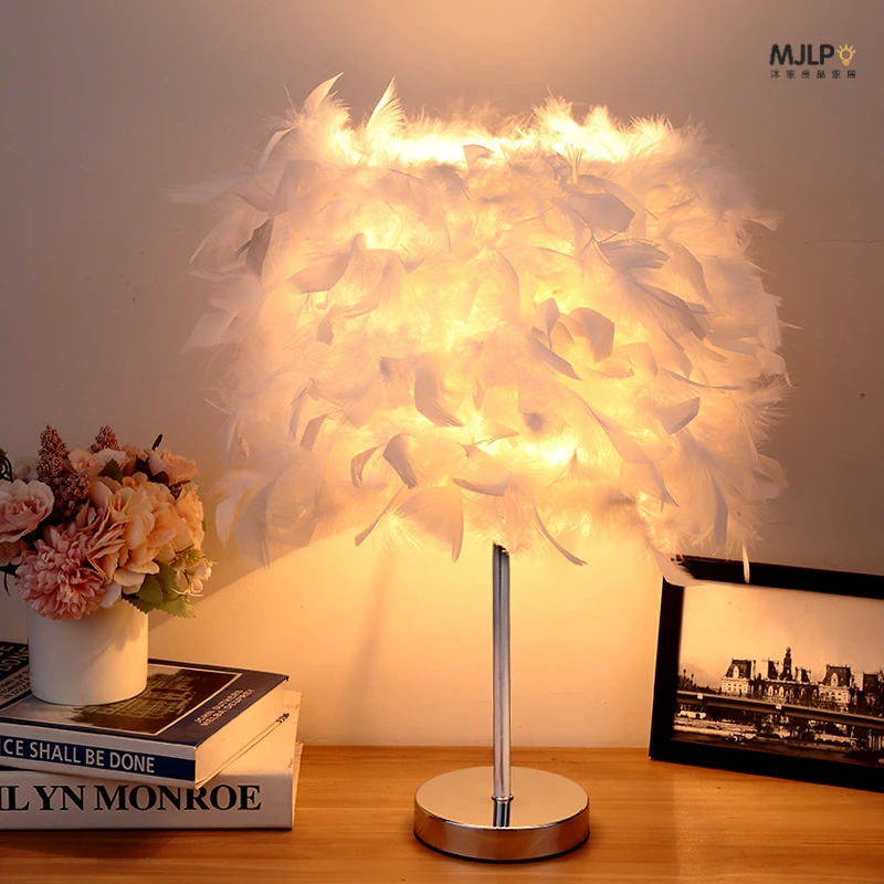 【沐家良品】羽毛台灯卧室床头公主婚房生日礼物小夜灯温馨装饰台灯