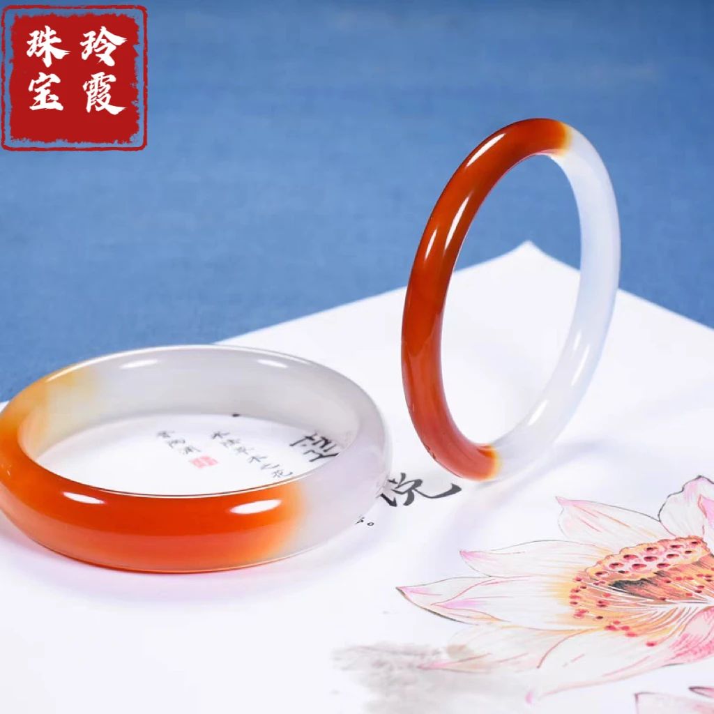 天然鸿运当头玛瑙手镯半壁江山半山半水玉髓镯子圆条美人镯正品