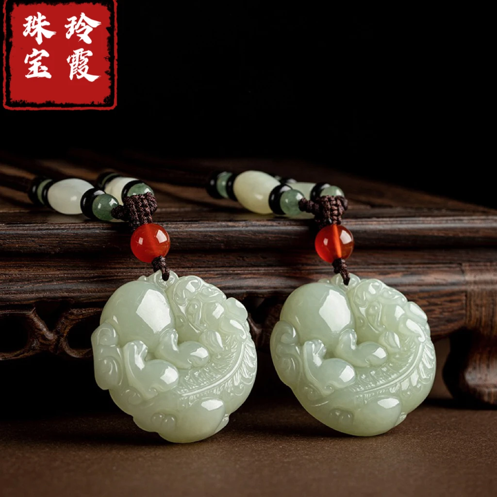 天然新疆和田玉抱球貔貅吊坠挂件玉佩皮丘手工雕刻玉项坠男士女款