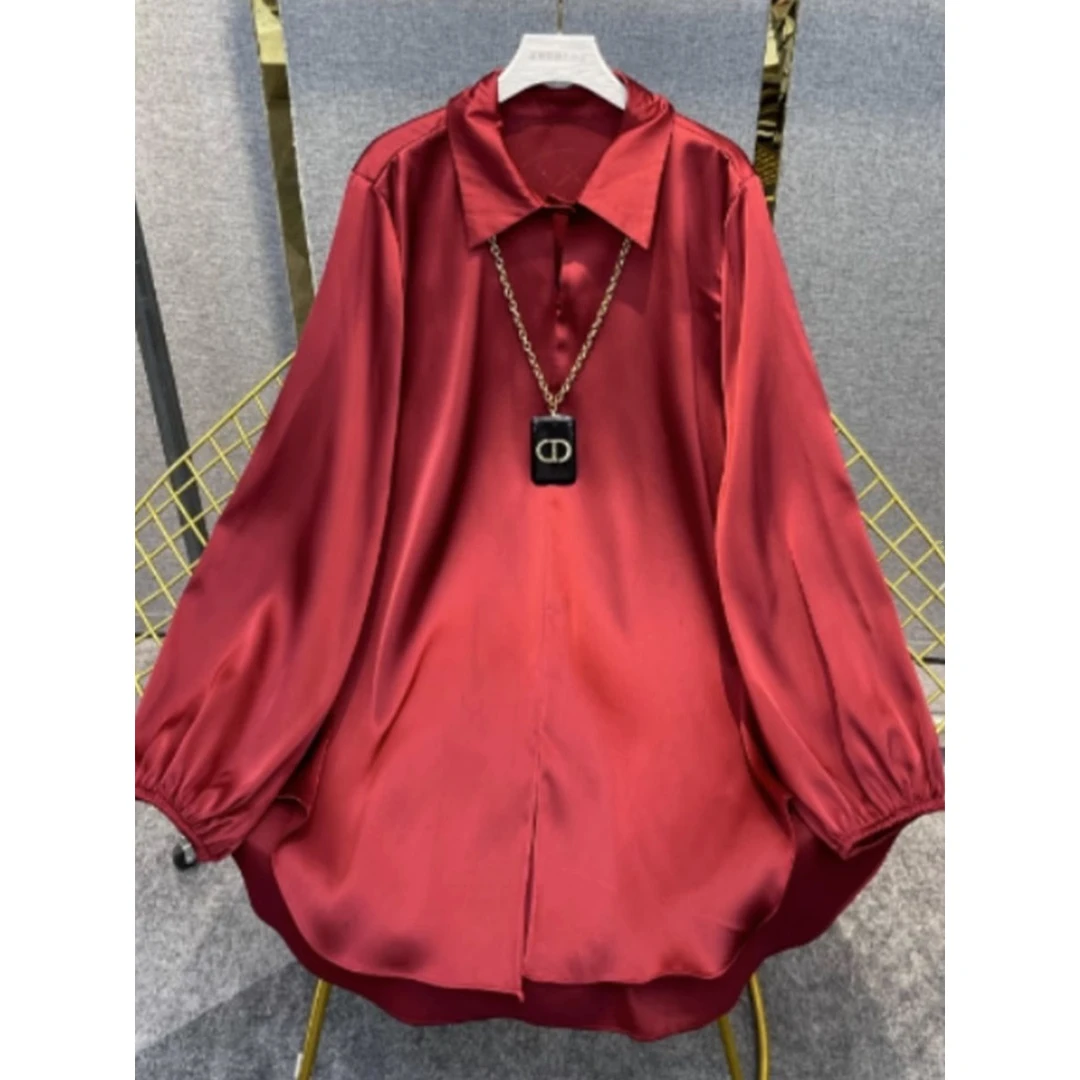 2025春季新款加长加宽宽松衬衫丝滑垂顺休闲百搭气质修身时尚衬衣