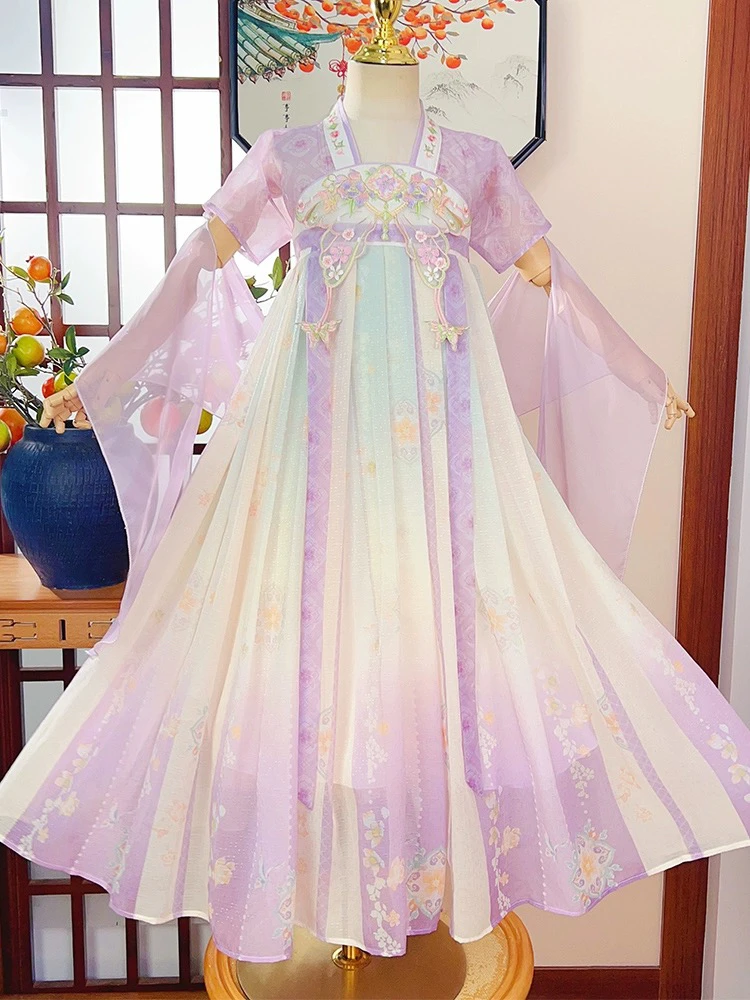 汉服女童夏款古装连衣裙2024新款夏季小女孩儿童古风超仙公主裙子