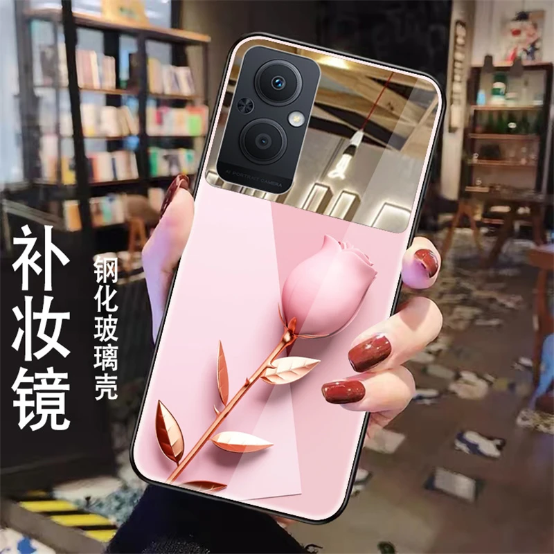 红骑士适用于OPPOA96手机壳女款A96补妆镜钢化玻璃壳创意网红可爱